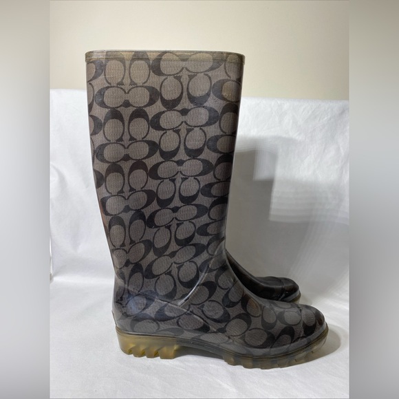 Coach WOMEN’S PIXIE SIGNATURE RUBBER RAIN BOOTS Size 9 GC - Picture 1 of 9